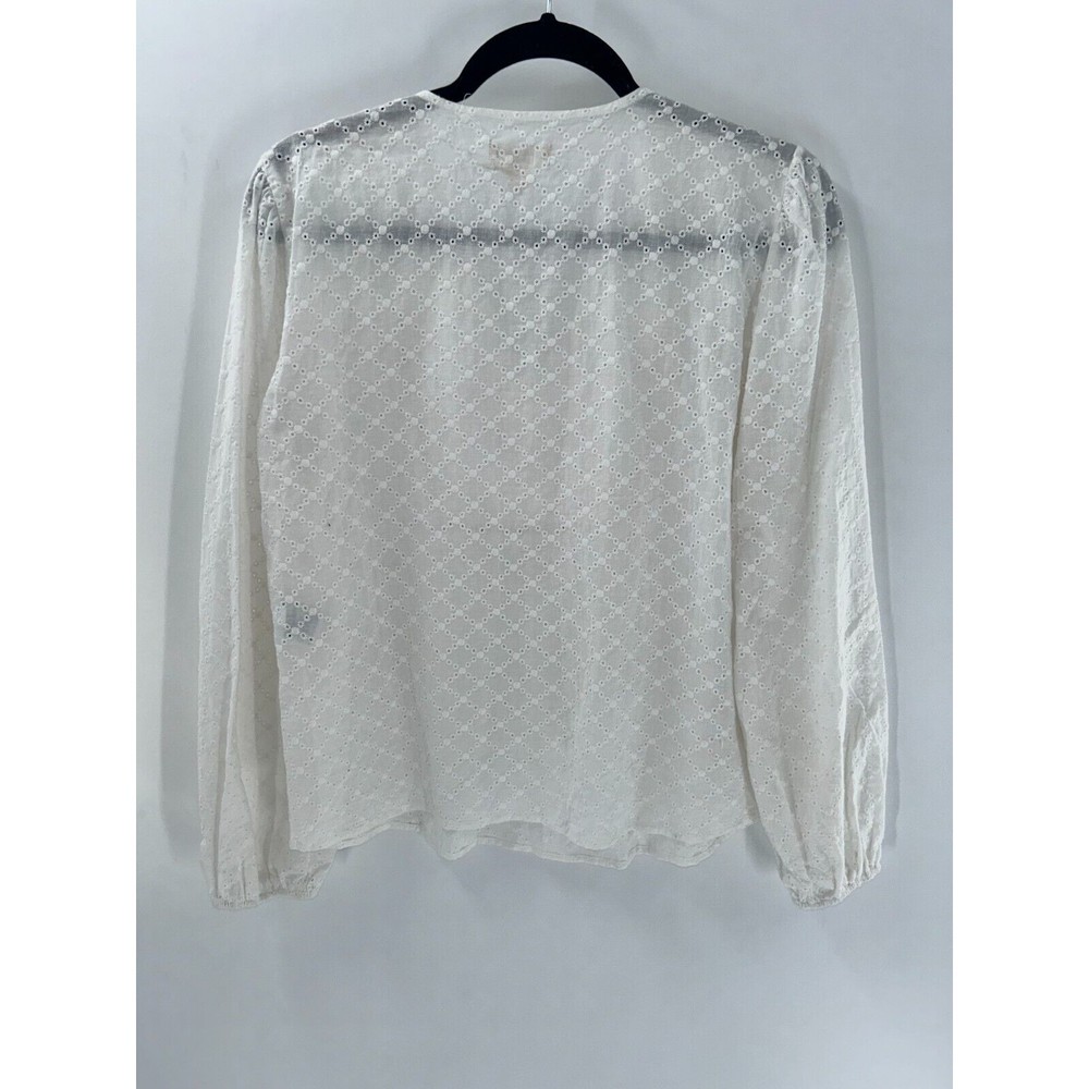 Women's Style and Co White Eyelet Peasant Long Sleeve Top Size S - Picture 7 of 7